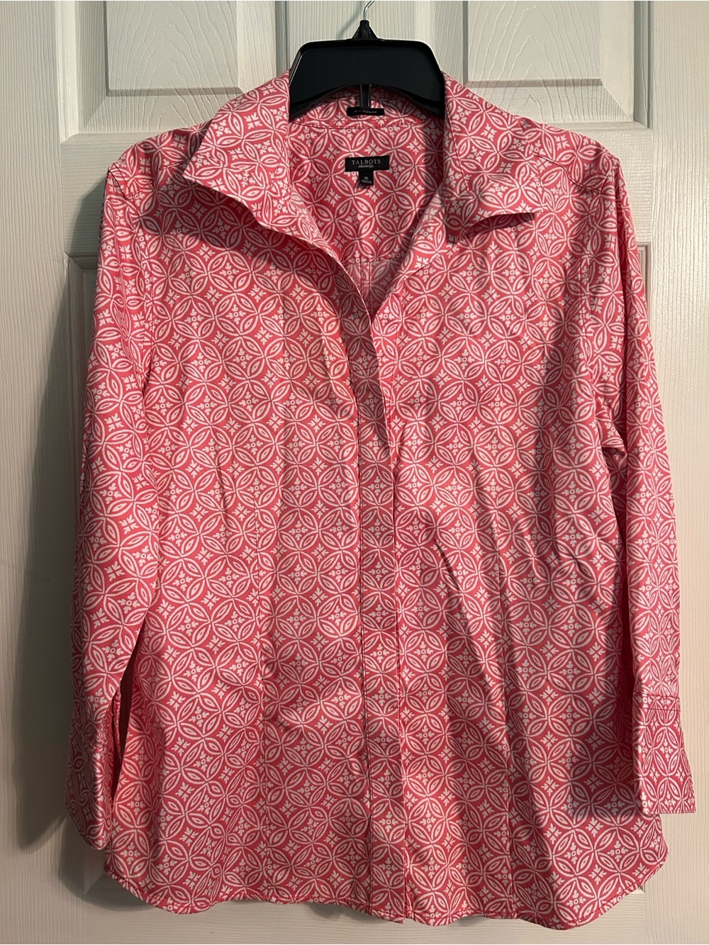 Talbots Pink Geometric Button-Up Blouse